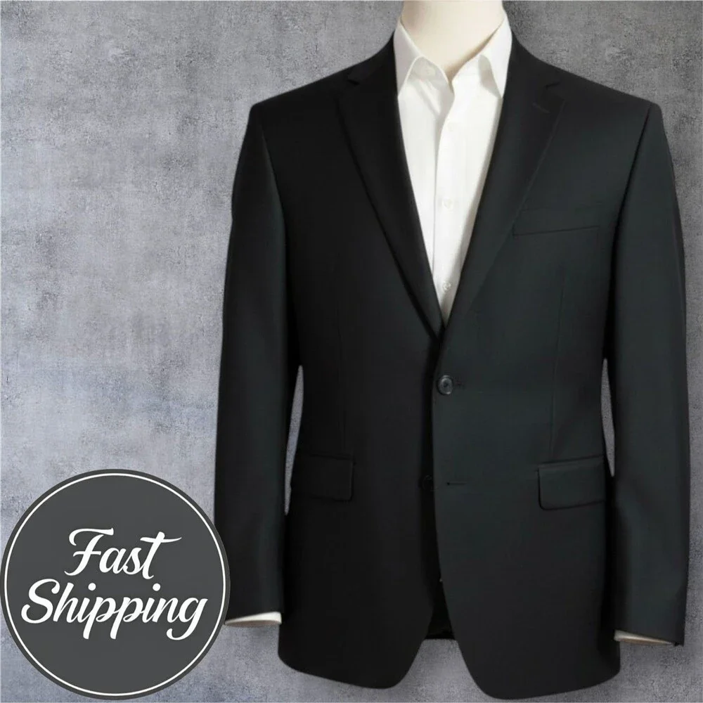 $395 RALPH LAUREN Mens Blazer Sport Coat Two Button Jacket 44R Black Wool 1-Vent